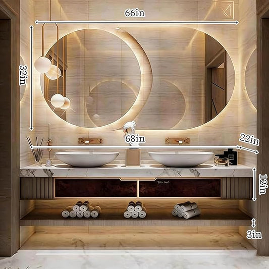Oneroom Floating Bathroom Vanity Set with Double Sinkbathroom Cabinet with Sink,Giant Mirror-Lighted Vanity Mirror wall Mounted,Bathroom Vanity with Double Sink/wall Mirror for Bathroom