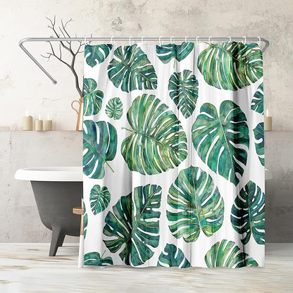 Americanflat 71x74 Botanical Shower Curtain - Water-Resistant Long Shower Curtain with Durable Metal Grommets and 12 Hooks - 100% Polyester - Ivory and Green Bathroom Curtains