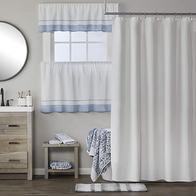 SKL Home Distressed Leaves Bath Towel, 100% Turkish Cotton, Denim Blue | 600 GSM weight. Spa-level quality. Soft, & absorbent, reversible jacquard.