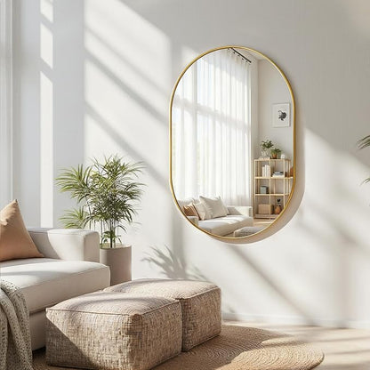 Oval Bathroom Mirror for Wall, 24"x36" Gold Bathroom Vanity Mirror | HD Shatterproof Glass, Metal Framed, Oval Vanity Mirrors for Bathroom, Bedroom, Living Room, Entryway, Horizontal or Vertical