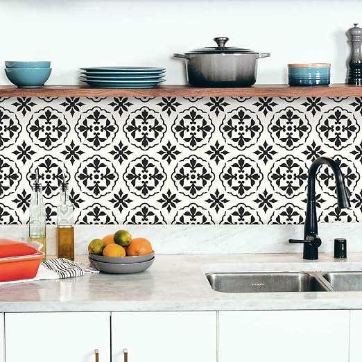 MORCART Peel and Stick Floor Tile, Self-Adhesive DIY Vinyl Flooring, Removable and Waterproof Tile Sticker for Bathroom, Kitchen, Wall, Fireplace (20PCS,7.87" x 7.87", Black Retro Design)