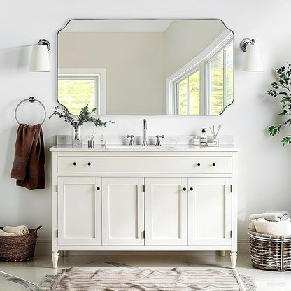 30"x55" Large Bathroom Mirror, Chrome Scalloped Mirror for Wall, Full Length Wall Mirror with Unique Notched Corner Design, Hangs Vertically or Horizontally