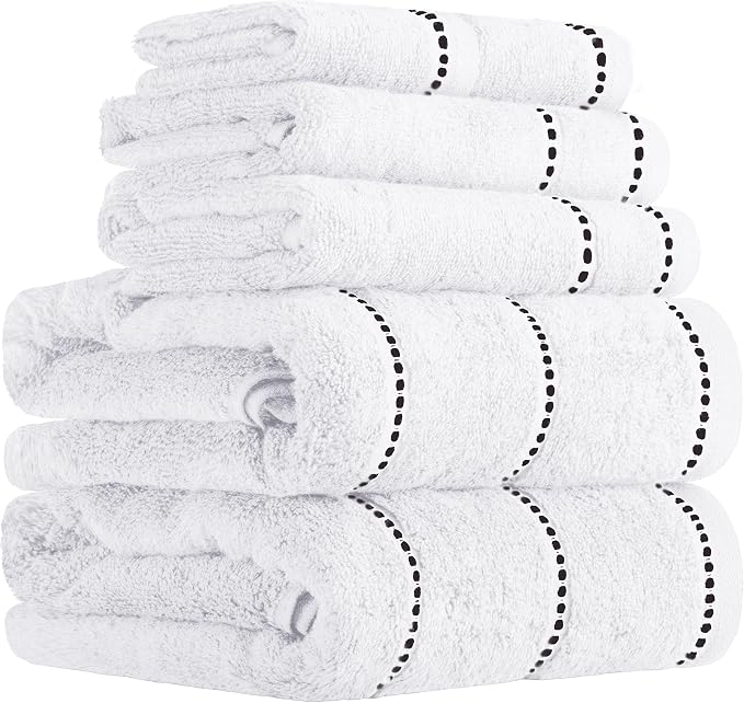 Lavish Home Bathroom Towels Set, Bathroom Accessories, White, Set of 6 | Includes 2 Bath Sheets, 2 Hand Towels, and 2 Wash Cloths, Soft 525 GSM 100% Cotton Set for Shower, Gym, Dorm, and Spa