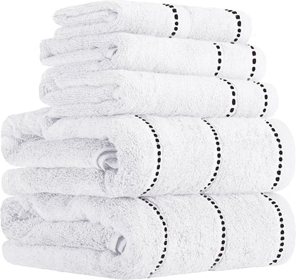 Lavish Home Bathroom Towels Set, Bathroom Accessories, White, Set of 6 | Includes 2 Bath Sheets, 2 Hand Towels, and 2 Wash Cloths, Soft 525 GSM 100% Cotton Set for Shower, Gym, Dorm, and Spa