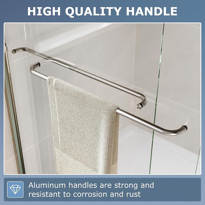 SUNNY SHOWER Double Sliding Glass Door 60" W x 62" H Shower Door 1/4" Tempered Glass Sliding Door Semi-Frameless Shower Glass Enclosure Bypass Walk in Shower Cabin, Brushed Nickel