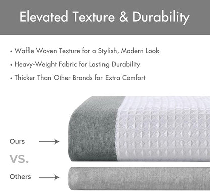 Madison Park Spa Waffle Weave Long Shower Curtain, 72 x 78, Charcoal | Striped, Pieced Fabric Design, 3M Scotchgard Moisture Management, Hotel Quality, Modern, for Bathroom, OEKO-TEX Certified