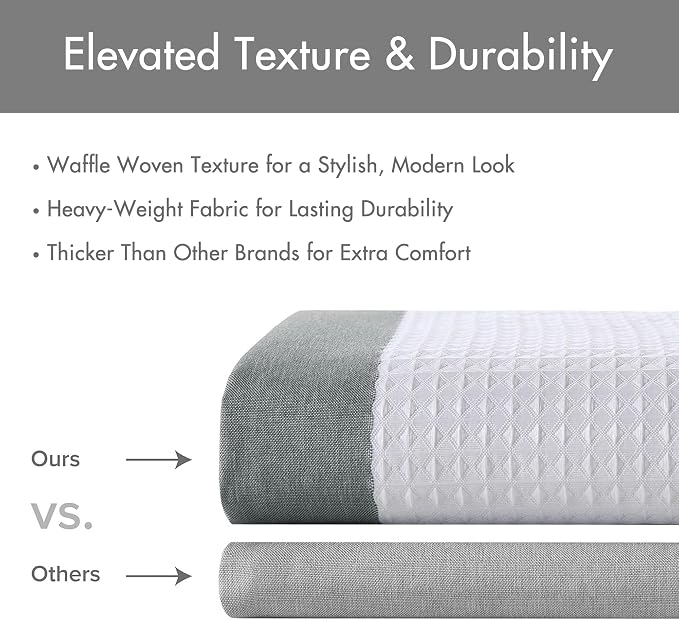Madison Park Spa Waffle Extra Wide Shower Curtain, 108 x 72, Charcoal | Striped, Pieced Fabric Design, 3M Scotchgard Moisture Management, Hotel Quality, Modern, for Bathroom, OEKO-TEX Certified