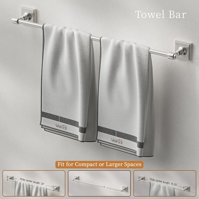 VEHCIL Brushed Nickel Bathroom Accessories Set, 5-Piece Bathroom Hardware Set, 24 Inch Towel Bar, SUS304 Stainless Steel, Towel Racks for Bathroom Wall Mounted Towel Ring Toilet Paper Holder Hooks