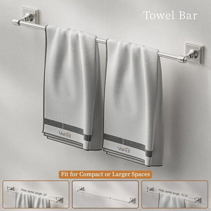 VEHCIL Brushed Nickel Bathroom Accessories Set, 5-Piece Bathroom Hardware Set, 24 Inch Towel Bar, SUS304 Stainless Steel, Towel Racks for Bathroom Wall Mounted Towel Ring Toilet Paper Holder Hooks