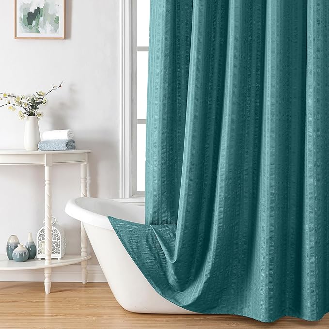 Aiyufeng Turquoise Shower Curtain for Bathroom, Embossed Textured Fabric Shower Curtain for Bathroom - Soft Cloth & Hotel Spa, Machine Washable, 36X72, Turquoise