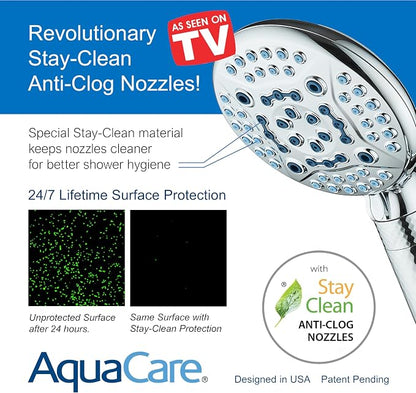 AquaCare 4X 10-Mode High Pressure Hand Shower w/Filter & 2-mode Power Wash | Filters Chlorine & Toxins, Softens Hard Water for Healthy Skin & Hair. Handheld Power Head Cleans Tub, Tile & Pets / Chrome
