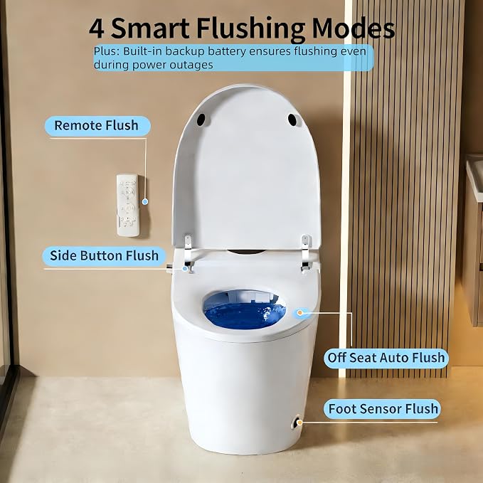 Smart Toilet with Bidet Heated Seat Dual Auto Flush Manual Seat & Lid | Child Mode Warm Water Wash Air Dry Tankless Electric One Piece Toilet for Bathroom with Siphon Dual Flush 0.8/1.2 GPF
