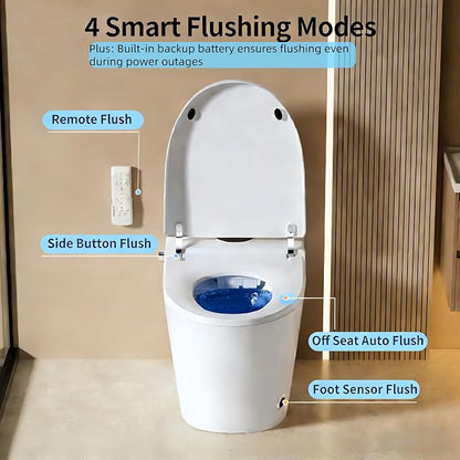 Smart Toilet with Bidet Heated Seat Dual Auto Flush Manual Seat & Lid | Child Mode Warm Water Wash Air Dry Tankless Electric One Piece Toilet for Bathroom with Siphon Dual Flush 0.8/1.2 GPF