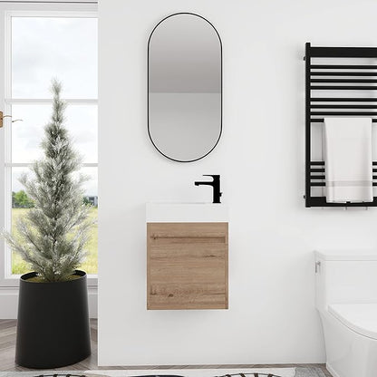 18" Bathroom Vanity with Sink Combo, Wall Mounted Floating Vanity Cabinet for Small Bathroom, Soft-Close Door, Ight dern Farmhouse Vanity with Waterproof Plywood