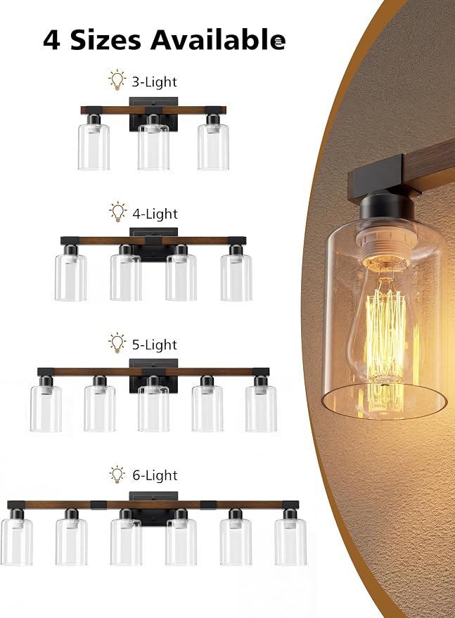 VOLISUN Farmhouse Bathroom Vanity Light Fixtures, 5 Light,UL Certificated | 5 Light Bathroom Vanity Lights Over Mirror, Rustic Vanity Light for Bathrooms,Wood Bathrooms Lights Fixtures Over Mirror