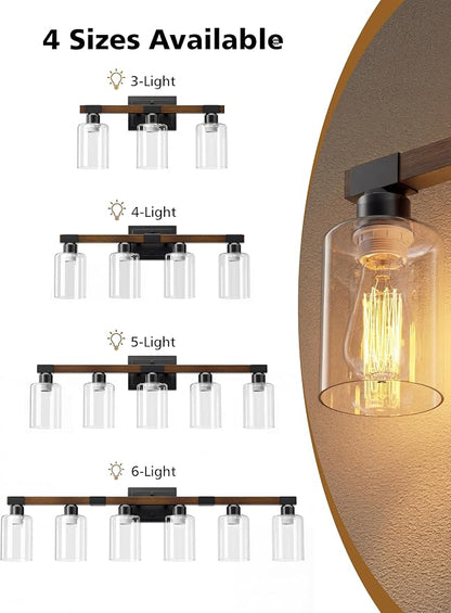 VOLISUN Farmhouse Bathroom Vanity Light Fixtures,4 Light,UL Certificated | 4 Light Bathroom Vanity Lights Over Mirror, Rustic Vanity Light for Bathrooms,Wood Bathrooms Lights Fixtures Over Mirror