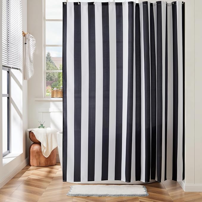 Ohocut Vertical Striped Shower Curtain, Cute Retro Vintage Stripe Bathroom Shower Curtain, Waterproof Polyester Fabric Modern Bath Curtain for Bathroom 72x72 Inches Black and White