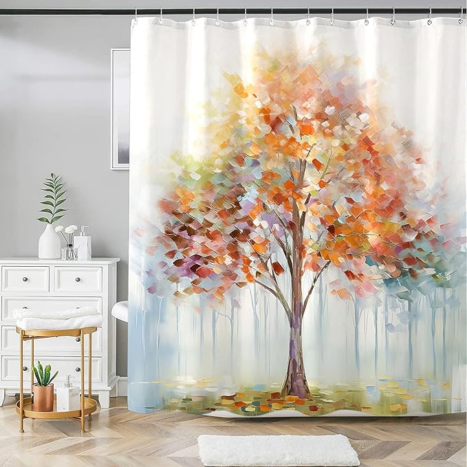 Fowocu Colorful Tree Shower Curtain Abstract Aesthetic Oil Painting Shower Curtains for Bathroom Decorative Cute Nature Art Waterproof Fabric Bath Curtain Decor (72''×72'', Multicolor)