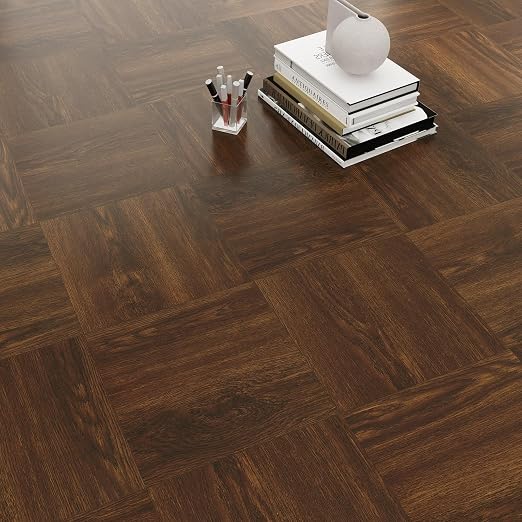 Peel and Stick Floor Tiles, Dark Brown Wood, 30 Sq.Ft | Non-Slip / Coated Surface / Indoor House / DIY Installation / Waterproof/Renter Friendly /2.8m2