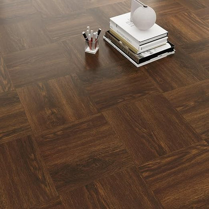 Peel and Stick Floor Tiles, Dark Brown Wood, 30 Sq.Ft | Non-Slip / Coated Surface / Indoor House / DIY Installation / Waterproof/Renter Friendly /2.8m2