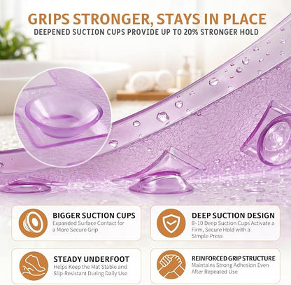 Yimobra Bathtub Mat Non Slip, Shower Mat with Strong Suction Cups & Drain Holes, 28"X16", Anti Slip Bath Tub Mat for Inside Shower, Machine Washable Fast Drying, Bathroom Essentials, Clear Purple