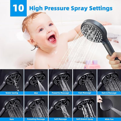 Hibbent 10" Dual Filtered Shower Head, 10-spray Handheld, Oil-Rubbed Bronze | All Metal High Pressure Rainfall Shower Head Combo with Filter, 16" Extension Arm, 3-way Diverter, 71" Hose & Shower Holder