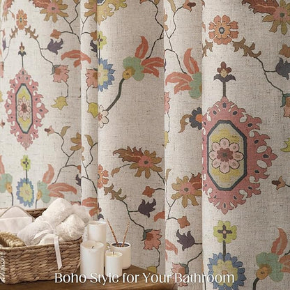 Boho Floral Shower Curtain, Vintage Cottage Core Shower Curtains for Bathroom, 72Wx72H Inch