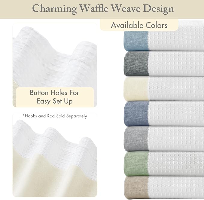 Madison Park Spa Waffle Weave Extra Long Shower Curtain, 72 x 84, Cream | Striped, Pieced Fabric Design, 3M Scotchgard Moisture Management, Hotel Quality, Modern, for Bathroom, OEKO-TEX Certified