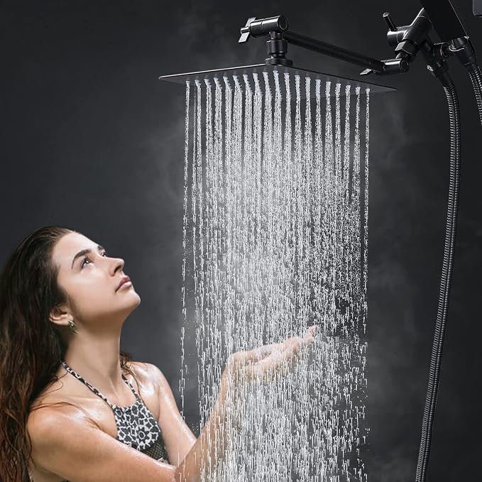 G-Promise All Metal 8" Rain Shower Head with Handheld for Bathroom Upgrade | All Metal, Built to Last, Easy Install, Adjustable Height & Angle for All Heights, Extra Long Hose, Modern Upgrade