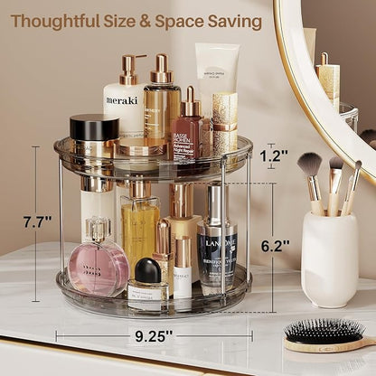 LAMU 2 Pack 2 Tier Lazy Susan Turntable Organizer 9.25'' Rotating Spice Rack Organization for Cabinet, Kitchen, Pantry, Countertop, Bathroom, Vanity, Medicine Cabinet Organizer, Grey