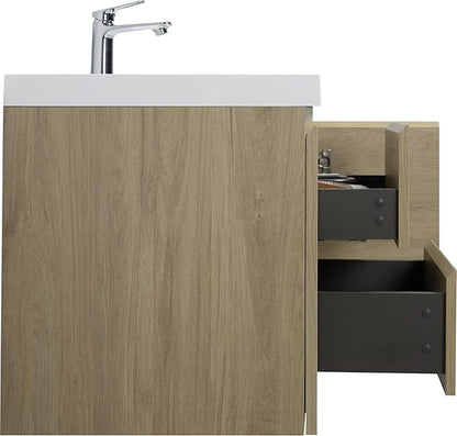 48 Inch Floating Bathroom Vanity with Single Sink, Modern Wall-Mounted Bathroom Vanity Storage Cabinet Organizer with 2 Soft Closing Doors and 2 Drawers (Natural Oak)