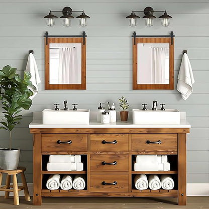 Besdomus Bathroom Rustic Wall Mirror: 22"x30" Brown Barn Door Solid Cedar Wood Frame Vanity Mirror - Wall Mounted Mirror for Hallway/Living Room/Bathroom - Farmhouse Decor for Fashion-Conscious