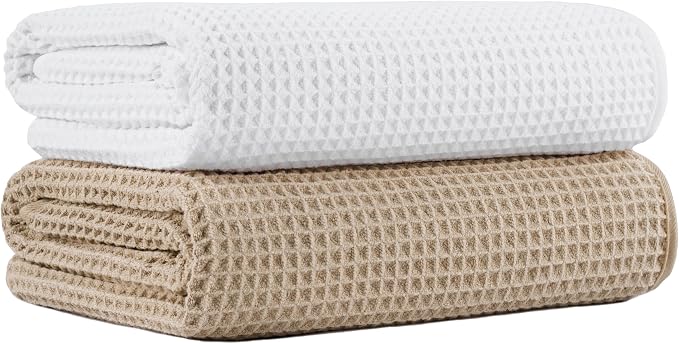 MICROFI New Microfiber Waffle Bath Towels, 2 Pieces, Oversized, Soft, Absorbent, Fast Drying, Lint Free 430 GSM (30''x60''/76cm x 152cm)