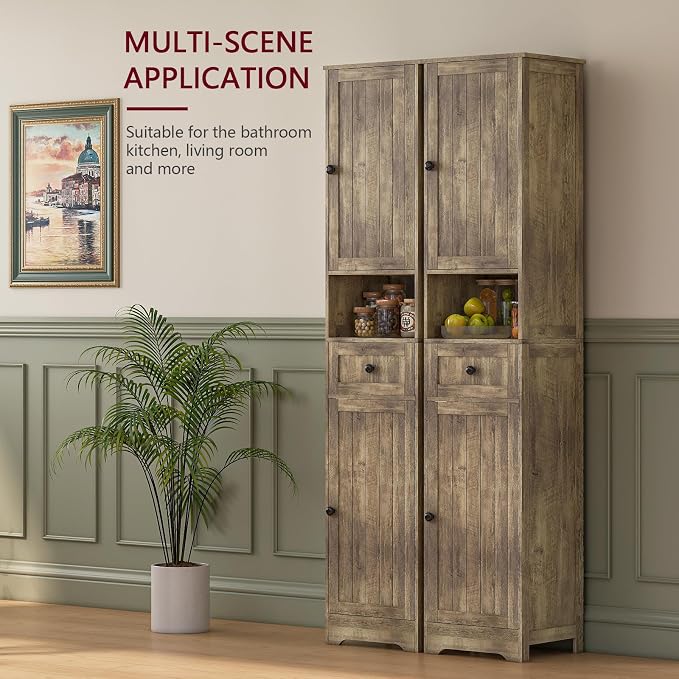 Tall Bathroom Cabinet,Storage Cabinet with 5 Shelves & 1 Drawer, with Adjustable Shelve, for Bathroom, Kitchen, Entryway, Living Room (Gray)