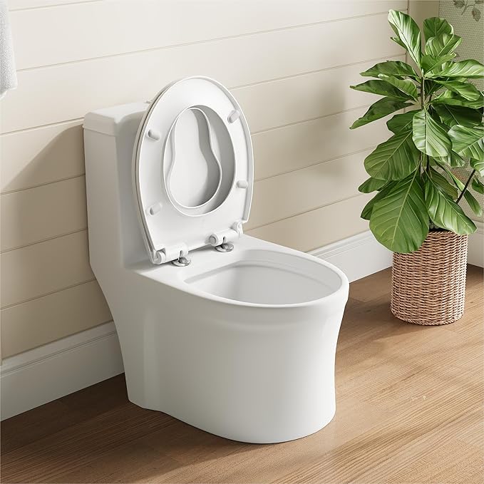17" Round Potty Training Toilet Seat with Built-In Toddler Seat, Slow Close and Quick Release, Plastic Non-Slip Bumpers, Never Loosens, Easy to Install and Clean
