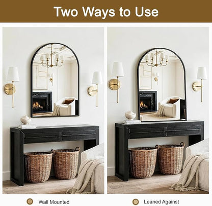FGU Arched Bathroom Mirror for Over Sink 36"x24" Black Vanity Mirror | Wall Mounted, HD Tempered Shatter-Proof Glass, Rust-proof Arched Metal Frame, Arch Mirror for Bedroom, Living Room, Entryway