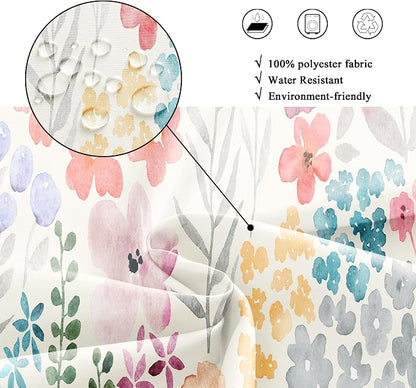 Small Stall Narrow Floral Watercolor Cute Girly Bathroom Shower Curtain Set | 48"W x 72"H Plants Boho; waterproof HD print, quick-dry fabric with 12 hooks for easy hanging.