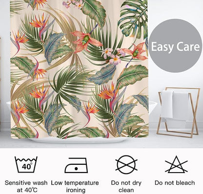 Tropical Shower Curtain, Colourful Leaves Floral Palm Leaf Hawaiian Botanical Plant Bathroom Curtain, Waterproof Cloth Fabric Bath Curtain with Hooks 72 x 72 inch