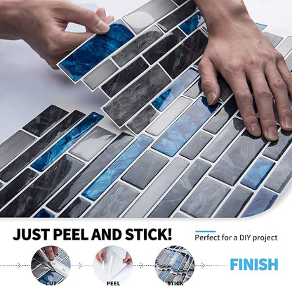 Art3d Marble Tile Peel and Stick Backsplash, 10-Pack, 12 x 12 Inch, Blue | Lightweight, Self Adhesive, Moisture Resistant, Easy to DIY, Modern Style, for Kitchen, Bedroom, Ideal for New Home Buyers