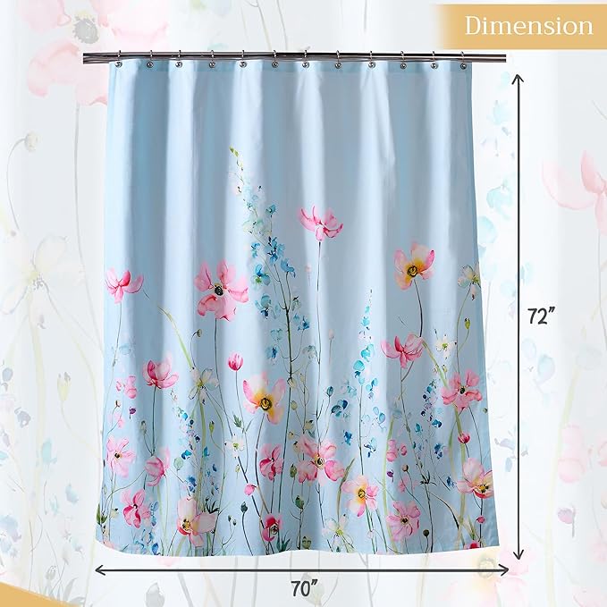 Maison d' Hermine Shower Curtain 100% Cotton One Panel 70"x72" Washable Fabric Shower Curtains for Bathroom, Easy Hanging with 12 Button Holes - Home Hotel Spa Easter Gifts (Delphinium - Cyan)