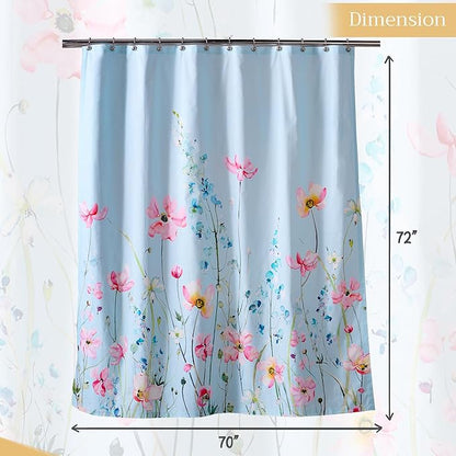 Maison d' Hermine Shower Curtain 100% Cotton One Panel 70"x72" Washable Fabric Shower Curtains for Bathroom, Easy Hanging with 12 Button Holes - Home Hotel Spa Easter Gifts (Delphinium - Cyan)