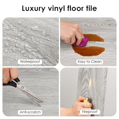 MULGREAT Peel and Stick Floor Tile, 54 Sq.Ft Self Adhesive Vinyl Flooring Plank, 36 Pieces Waterproof Heavy Duty Wood Grain Tiles, 36"x6" DIY Planks for Laundry Kitchen Bathroom Apartment Grey
