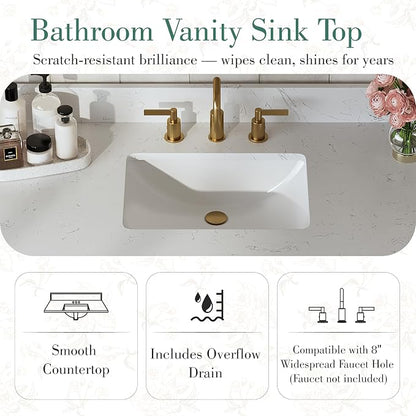 48 Inch Bathroom Vanity with Sink, Fully Assembled, Green | Bathroom Vanity with Solid Wood Frame, Carrara White Stone Countertop and Backsplash, 9 Soft-Close Dovetail Drawers