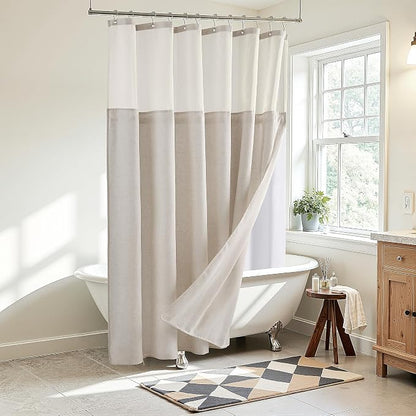 Linen Shower Curtain 78 Inches for Bathroom Cream Double Layer | Curtains with Hook, Snap in Liner, Water Repellent, Boho Farmhouse, Modern Bath Decor, 1 Panel, 72x78