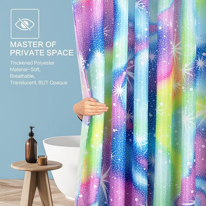 Rainbow Shower Curtain Holographic Gradient Colorful Kids Shower Curtain for Bathroom, Waterproof Polyester Machine Washable Home Decor Bath Curtains with Hooks, 72 x 72 Inch