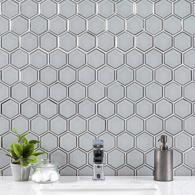 MSI Ice Hexagon 3" 10.51 in. x 12.13 in. x 8mm Beveled Glass Mesh-Mounted Mosaic Tile for Bathroom, Kitchen Backsplash, Accent Wall Tile, and Shower Wall Tile