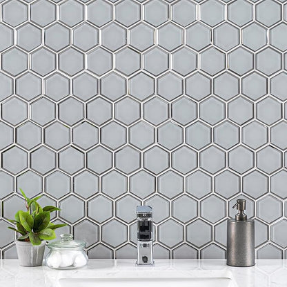 MSI Ice Hexagon 3" 10.51 in. x 12.13 in. x 8mm Beveled Glass Mesh-Mounted Mosaic Tile for Bathroom, Kitchen Backsplash, Accent Wall Tile, and Shower Wall Tile
