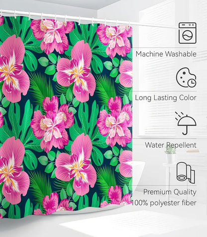 Shower Curtain for Bathroom Stall Boho Modern Cute Aesthetic Decorative Girly Waterproof Unique Pink Flowers Girls Chic Plants Design Teen Pretty Women Cortinas de Baño Bathtub 72 x72 Inch