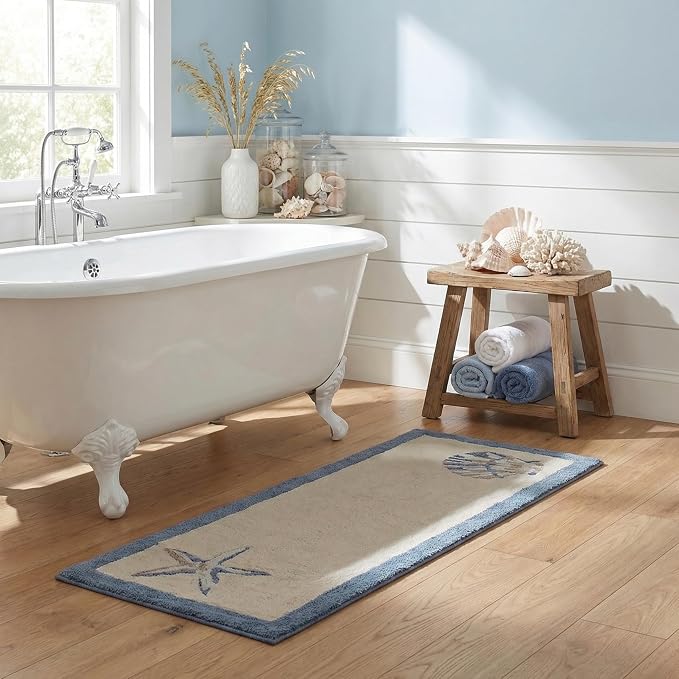 Madison Park Bayside Tufted Bath Rug Cotton Non-Slip, 24 x 60, Blue