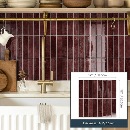 10 Sheets Upgraded Thicker Design Subway Tile Peel and Stick Backsplash | 12”×12”Self Adhesive Wall Tiles Stick on Back Splash for Kitchen,Bathroom,Camper(Vintage Red)